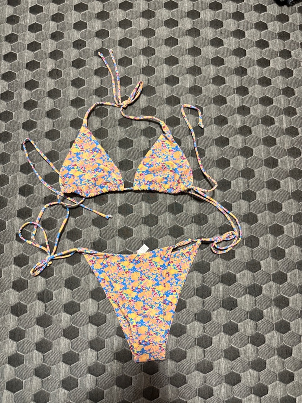 SHEIN Yellow Floral Triangle String Bikini
